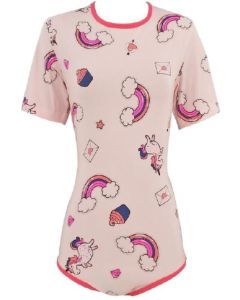 Cotton Onesie with Short Sleeves, Pink Cloud Print