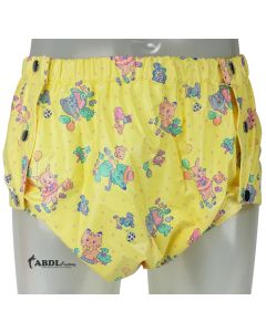 Shapely Plastic Pants with Snaps, Yellow Print