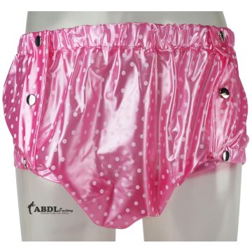 Welgevormde Plastic Broek met Drukknopen, Roze Polkadots